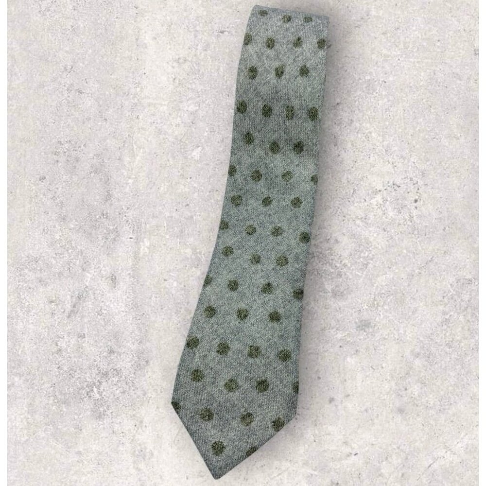 BARASHAN Wool Necktie LUXURY Tie Gray Green Polka Dot W:2.6" EUC